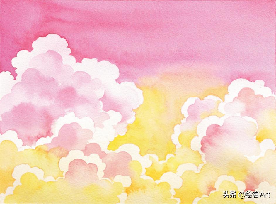 用水彩颜料画天空还有云朵,有手就能画的绘画