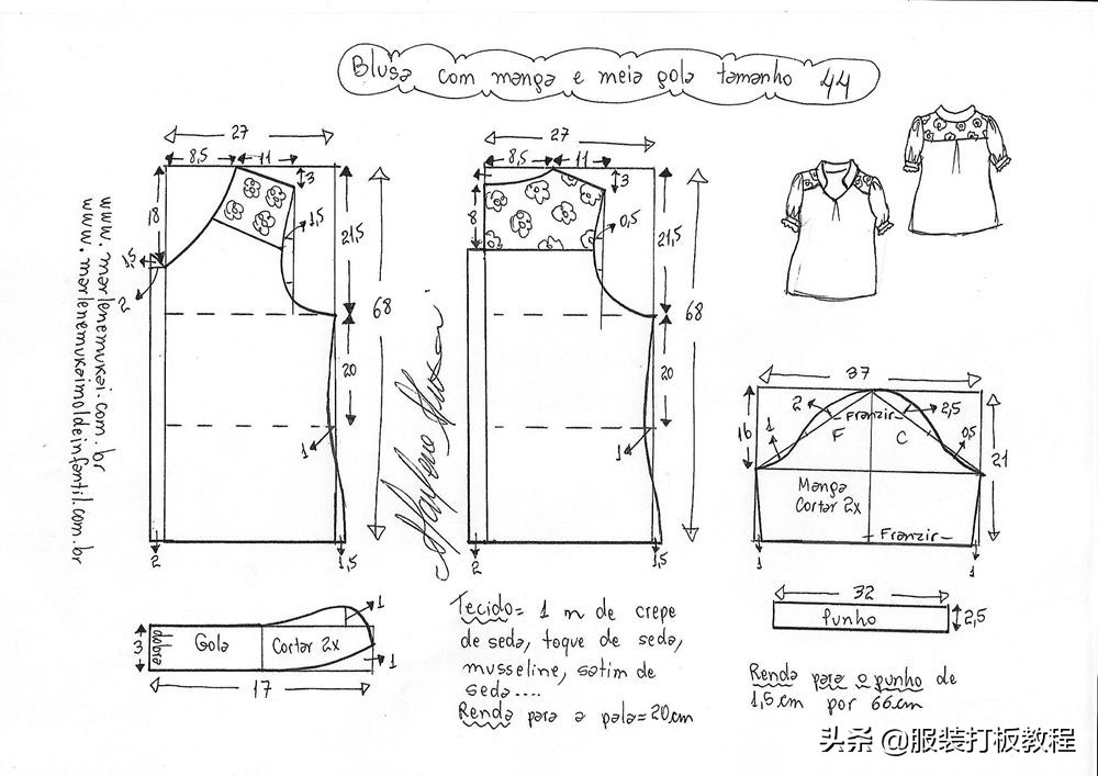 女士雪纺上衣的裁剪教程,长雪纺外套披风裁剪图纸