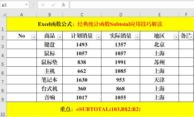subtotal函数统计非空单元格个数,用subtotal根据条件统计个数