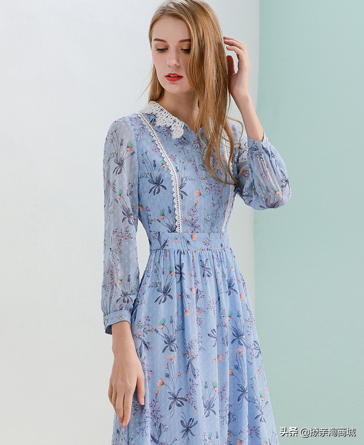雪纺碎花连衣裙女夏中长款,2019冬款碎花连衣裙女