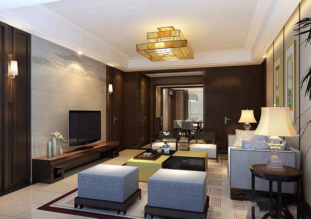 背景墙家装设计现代轻奢风客厅,禅意新中式厨房吊顶效果图