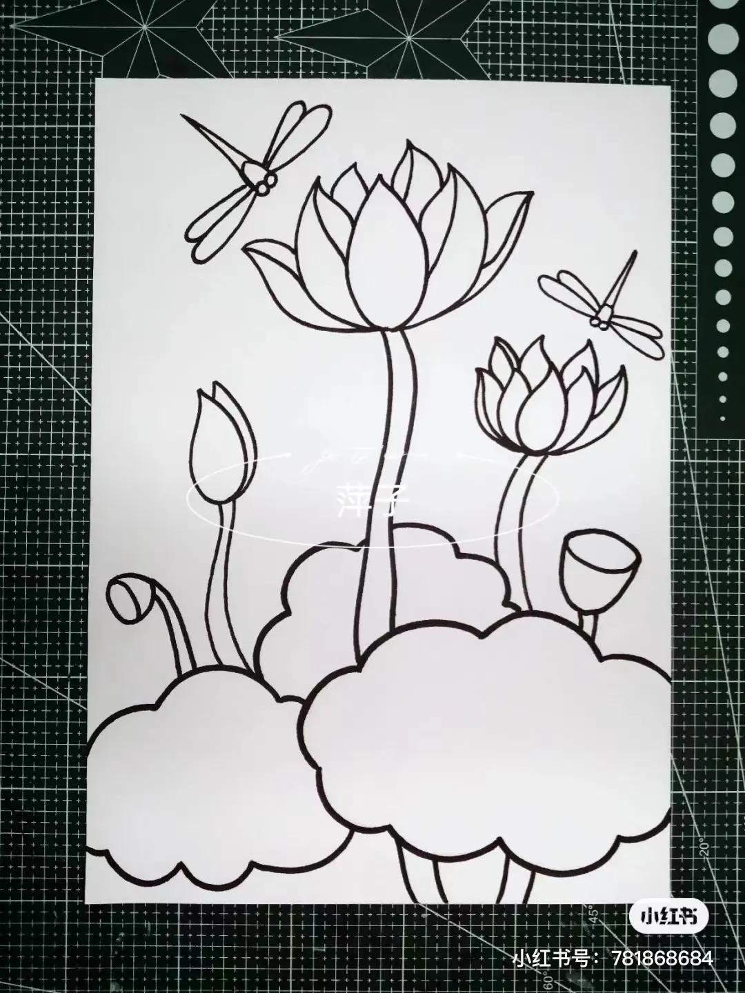 花卉简单线描创意画,花草线描画装饰