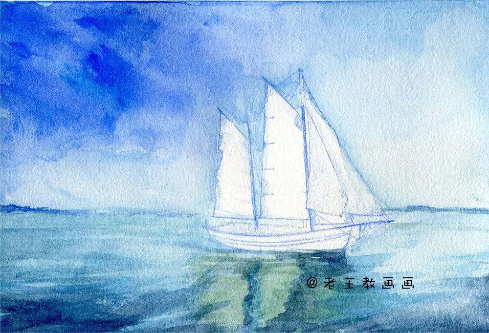 水彩教程来了，教你画海洋，天空和帆船