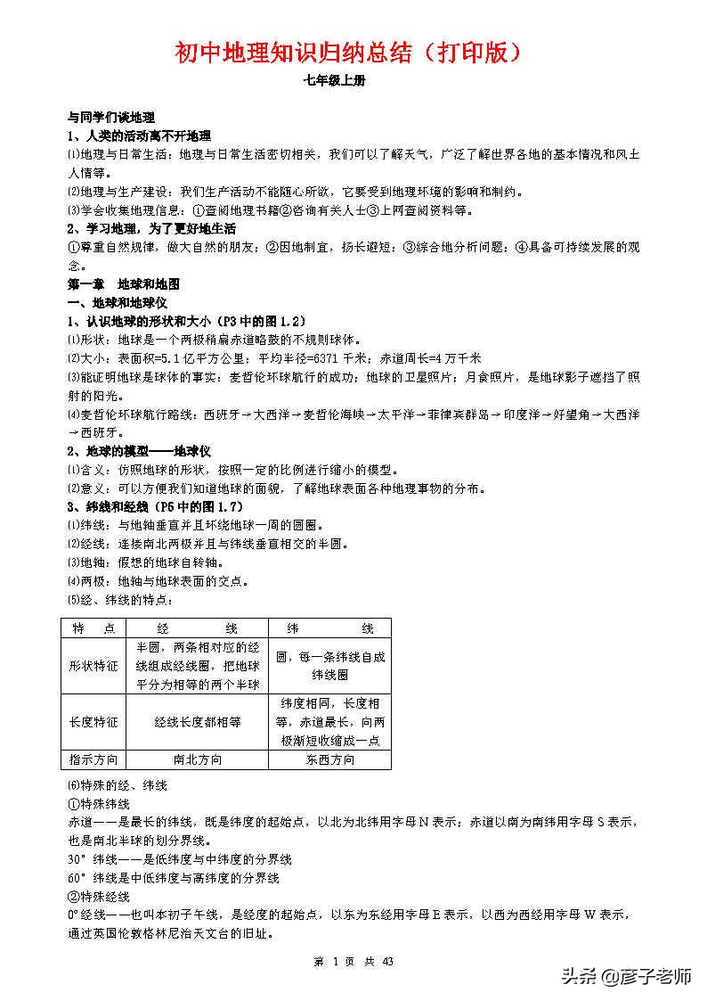 （超详超全）初中地理知识点归纳汇总，七八九年级同学通用