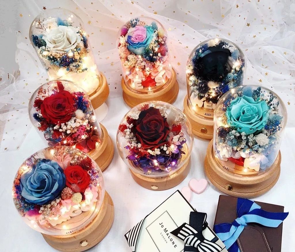 新款永生花玻璃罩,玻璃罩永生花手工diy制作