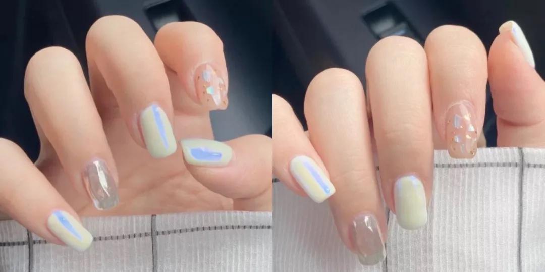 仙女甲冰透极光款式图片,纯色短甲颜色搭配高级感