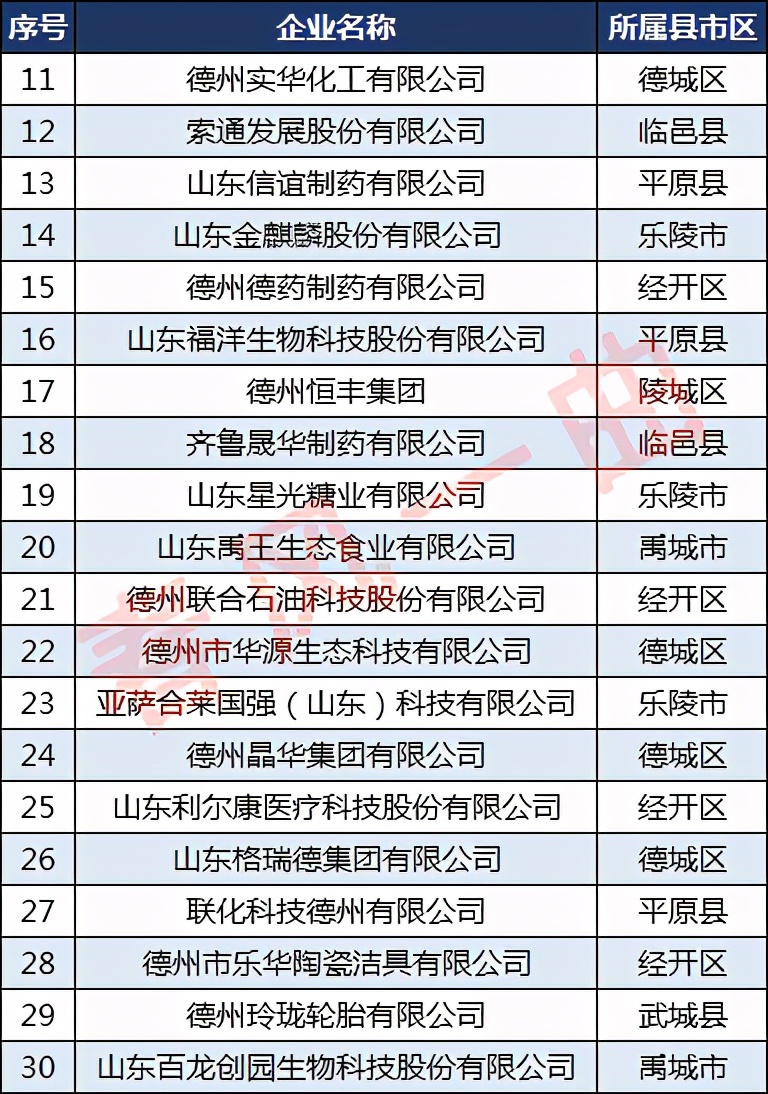 德州12家企业排名,德州10强企业