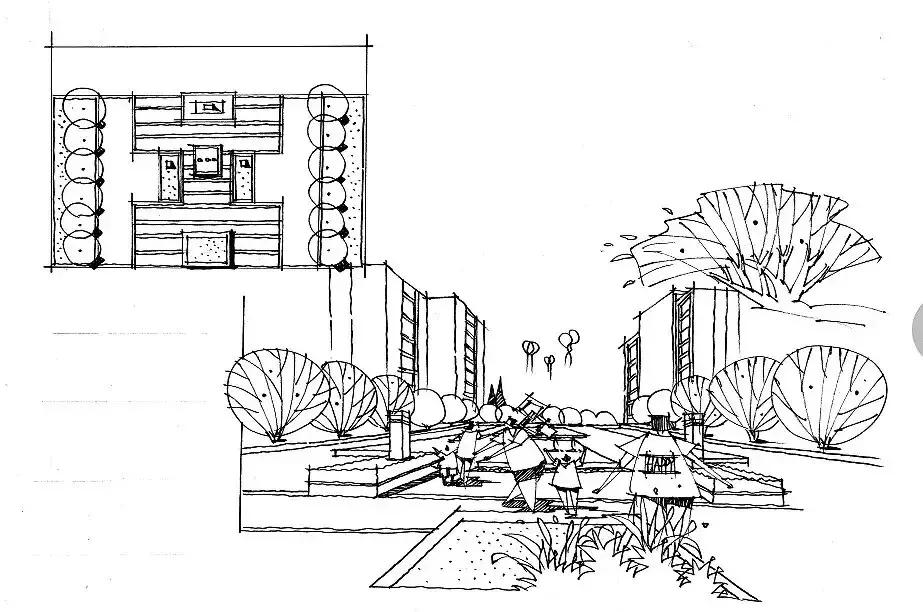 手绘效果图设计详解,干货五幅景观手绘效果图步骤图解