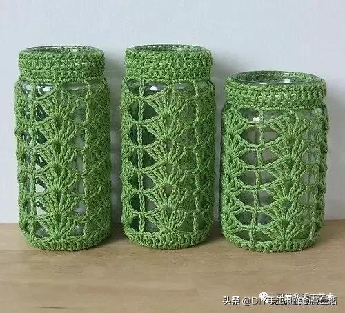 旧瓶子改花瓶套的钩法,旧玻璃瓶编织教程