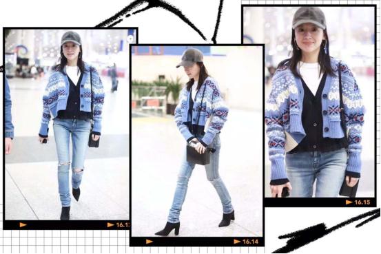 董洁皮毛一体外套,董洁蓝色光滑亮丽的外套