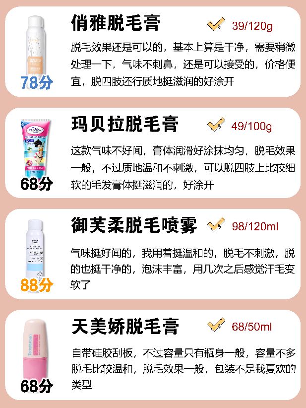 二十多种脱毛膏测评红榜,超好用的脱毛膏推荐