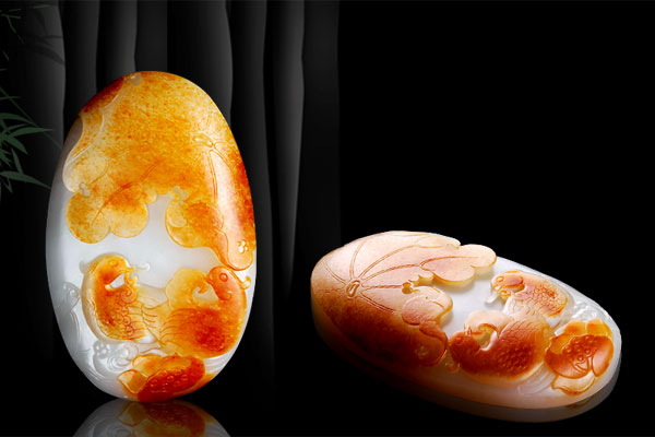 俏色羊脂美玉，美皮玉雕更美