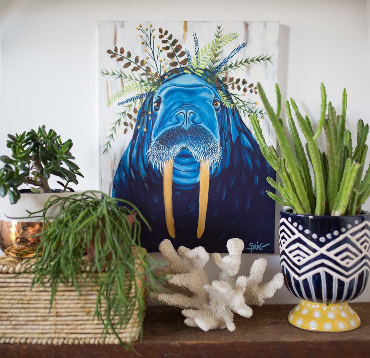 波西米亚风格的丙烯动物肖像，色彩鲜艳充满个性，装饰效果极强