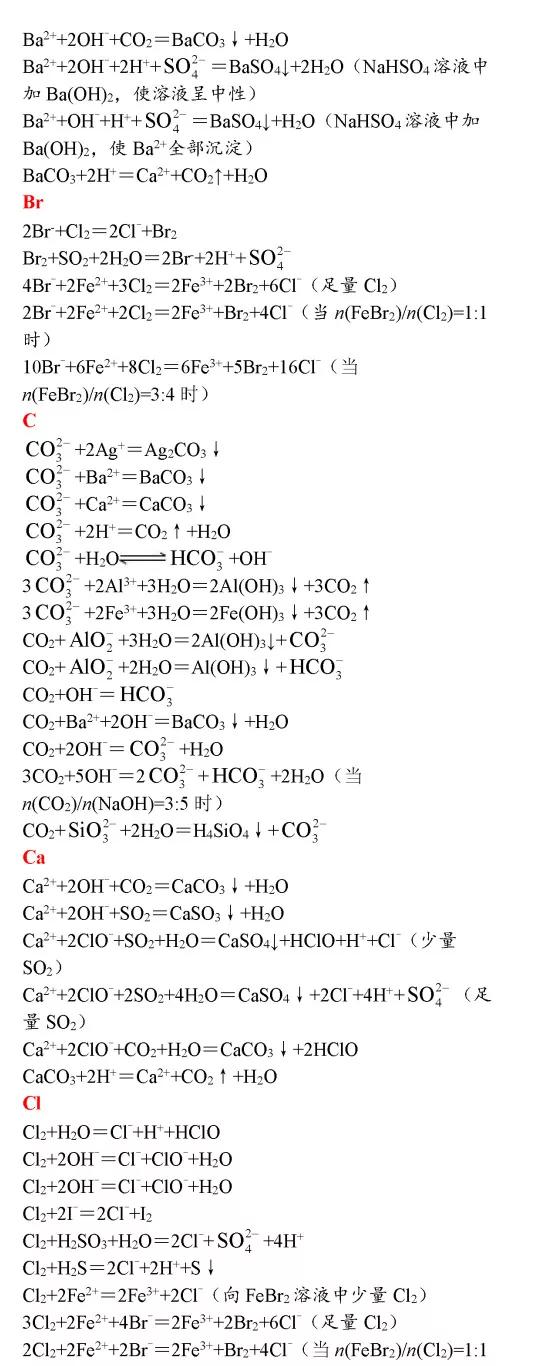 高考化学必考化学方程式,高中化学必考261个化学方程式