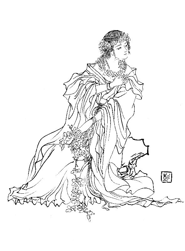 彭连熙工笔白描人物作品,工笔戏曲净角人物白描底稿