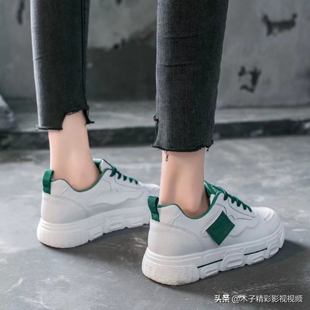 小白板鞋女拼色厚底休闲运动潮鞋,春季厚底小白鞋女款爆款休闲板鞋