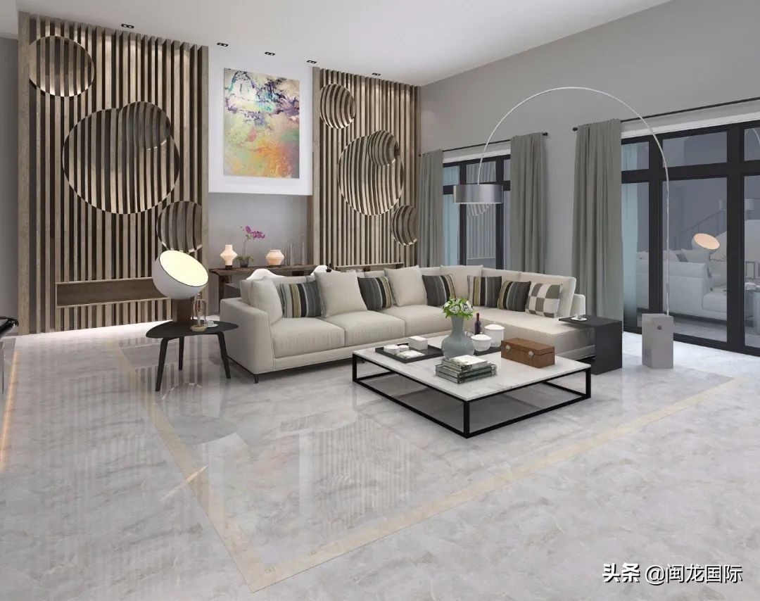 轻奢风格客厅用深色地砖效果图,现代轻奢装修风格地砖选什么颜色