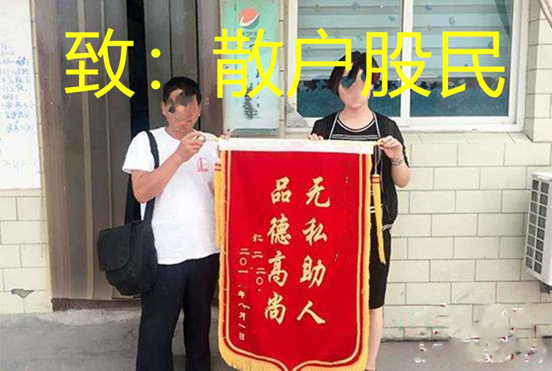 迟来的锦旗送给散户，你们不但给大股东送韭菜，还送别墅给分析师