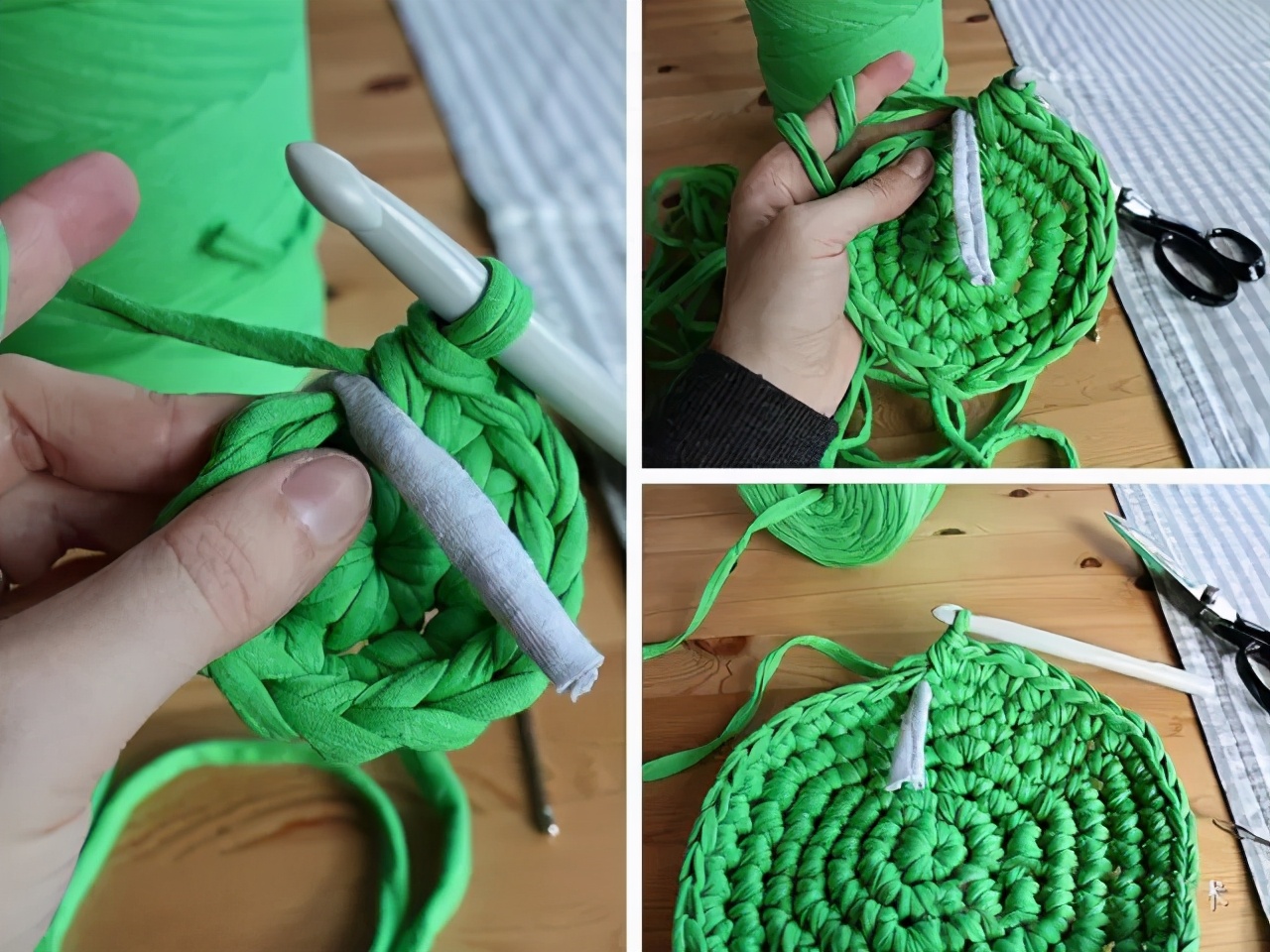 收纳盒子用布条线钩怎么钩视频,用三种毛线钩的收纳物