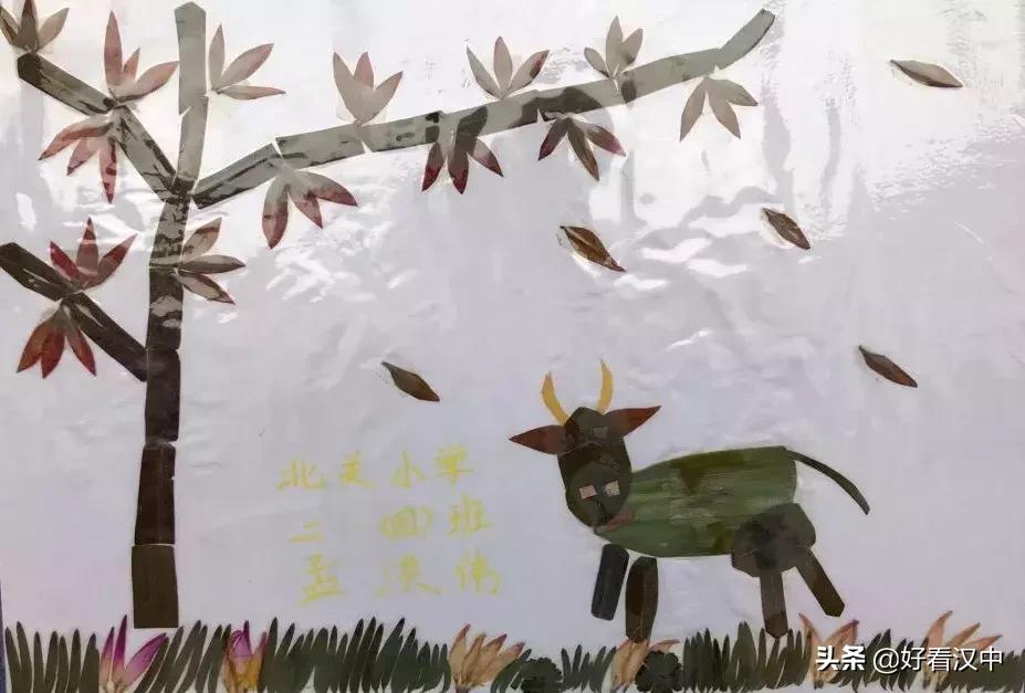 静谧之秋落叶有情汉中市北关小学树叶粘贴画展评