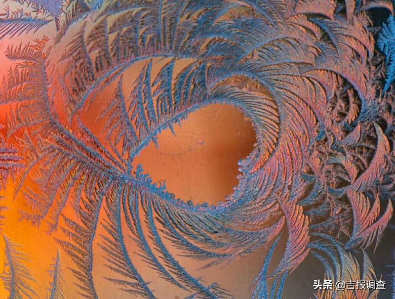 清晨玻璃窗上结满了霜花,唐古拉玻璃窗上的霜花