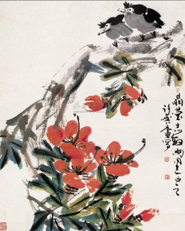 名家山茶花写意画,名家写意茶花