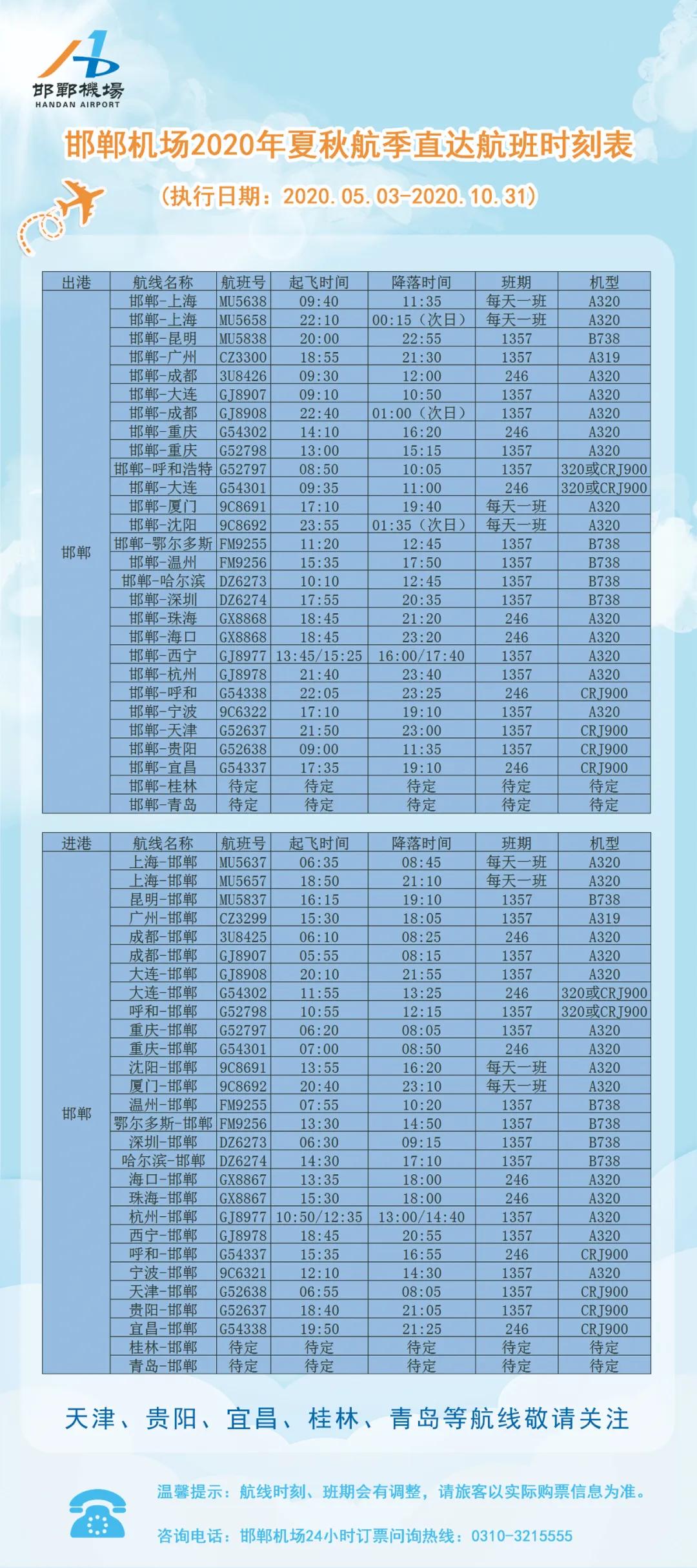 邯郸机场2024夏秋航线,邯郸机场现在多少条航线