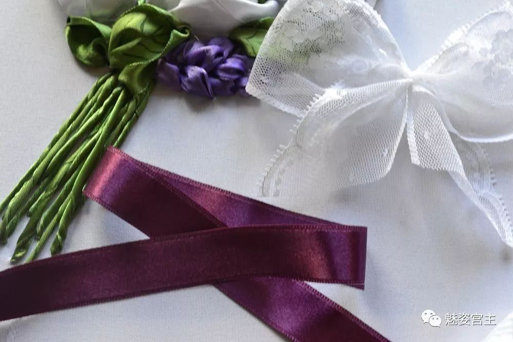 丝带绣盘结玫瑰花绣法图解,丝带绣图案教程牡丹