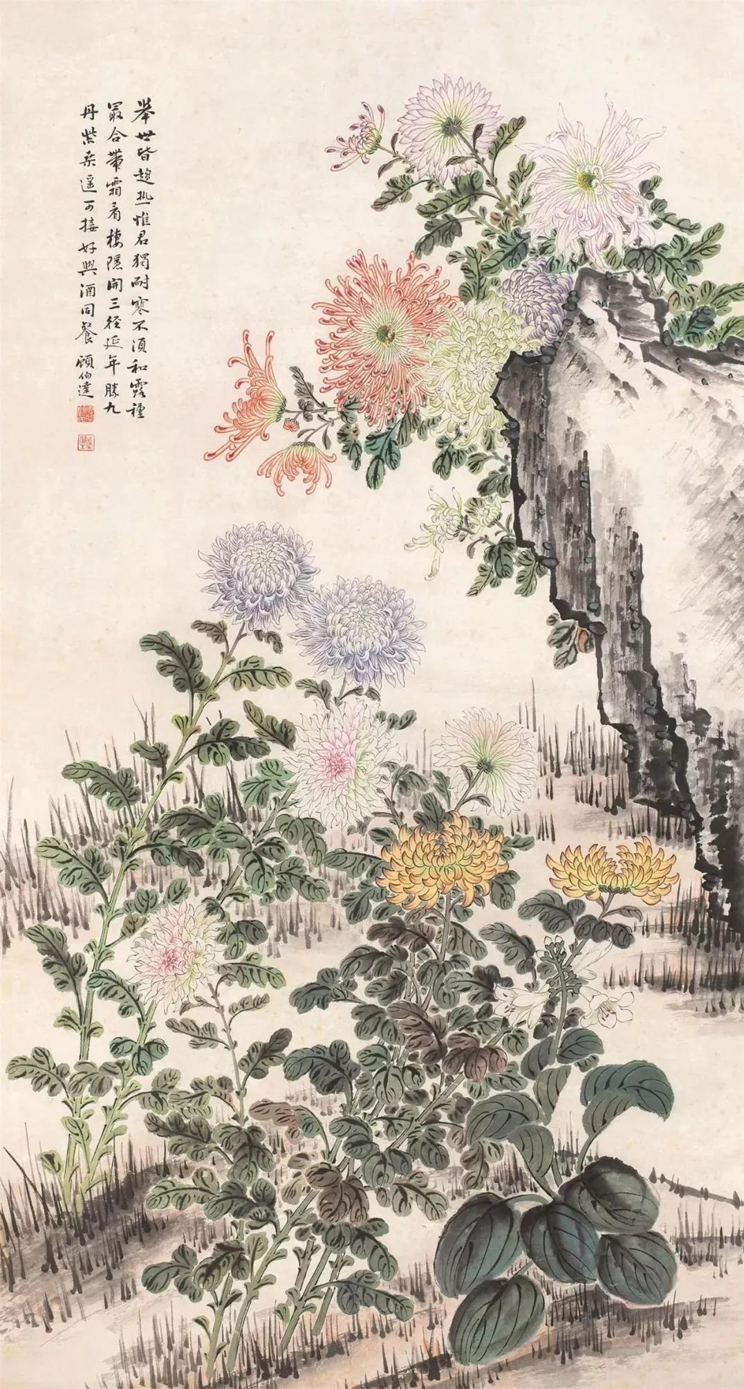 淡雅菊花国画100幅临摹,国画深秋菊花风景写意