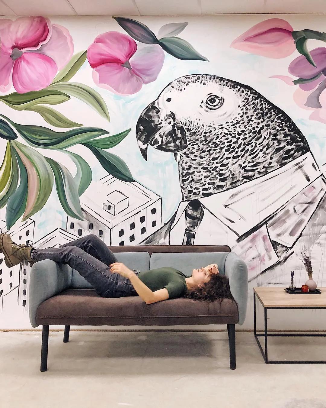 花卉墙绘,墙绘花卉色彩作品