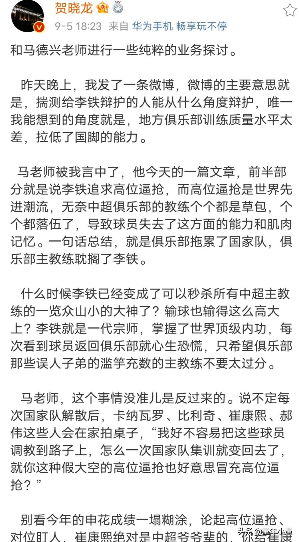中国足球名人贺晓龙,贺晓龙对中国足球的评价