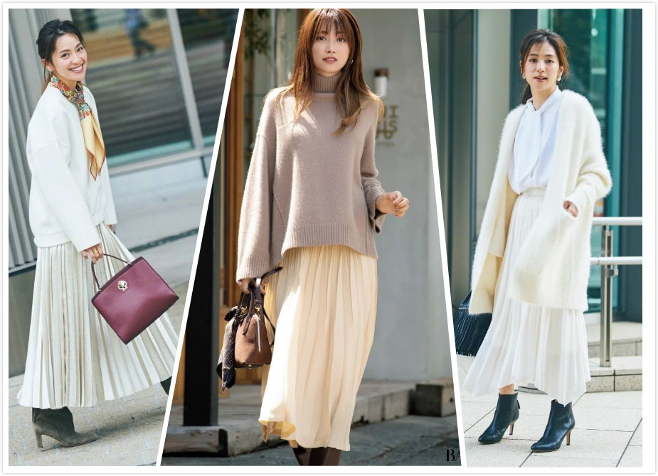 高领毛衣裙穿搭中长款,褶皱裙羽绒服穿搭