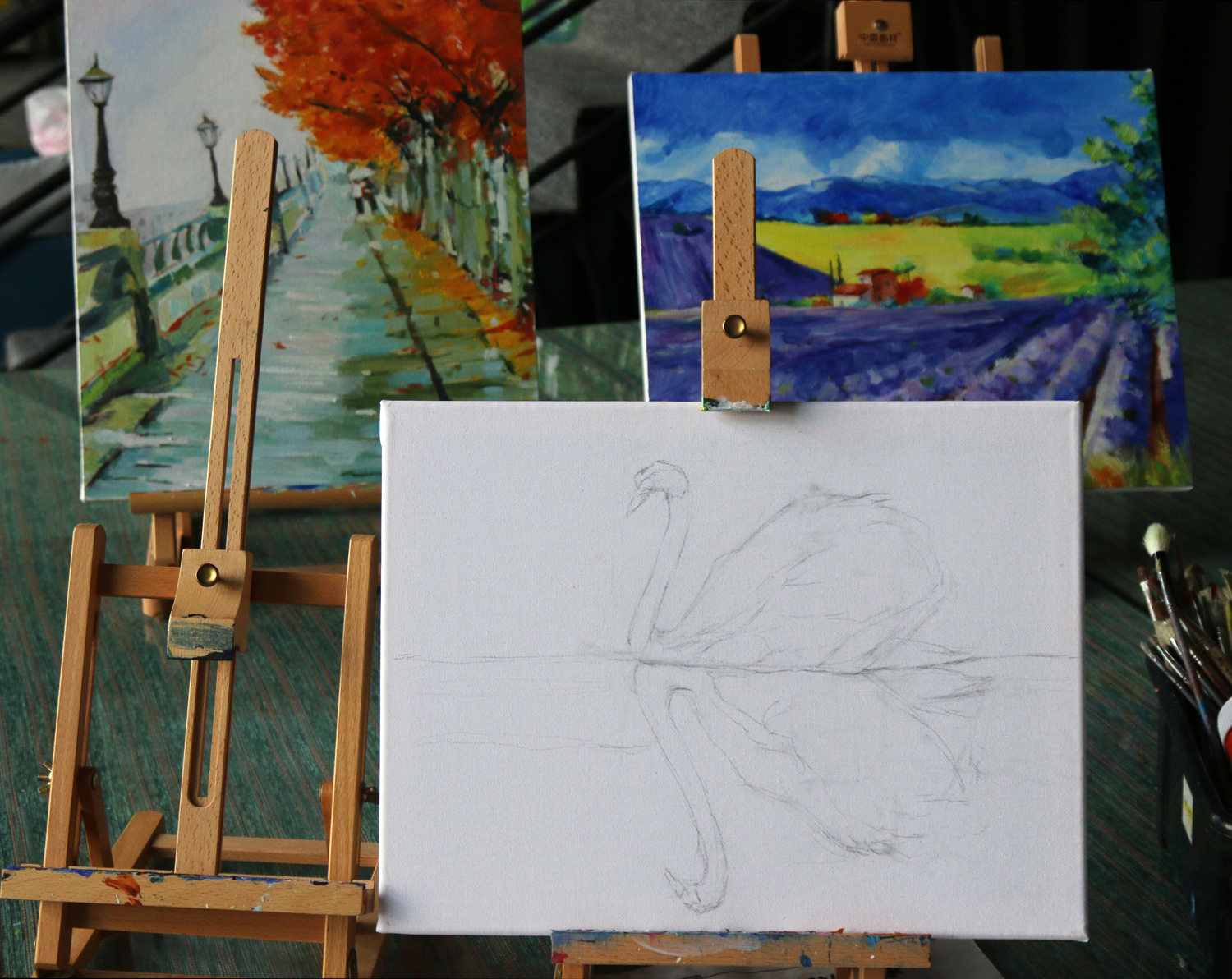 白天鹅黑天鹅油画,黑白天鹅背景图油画