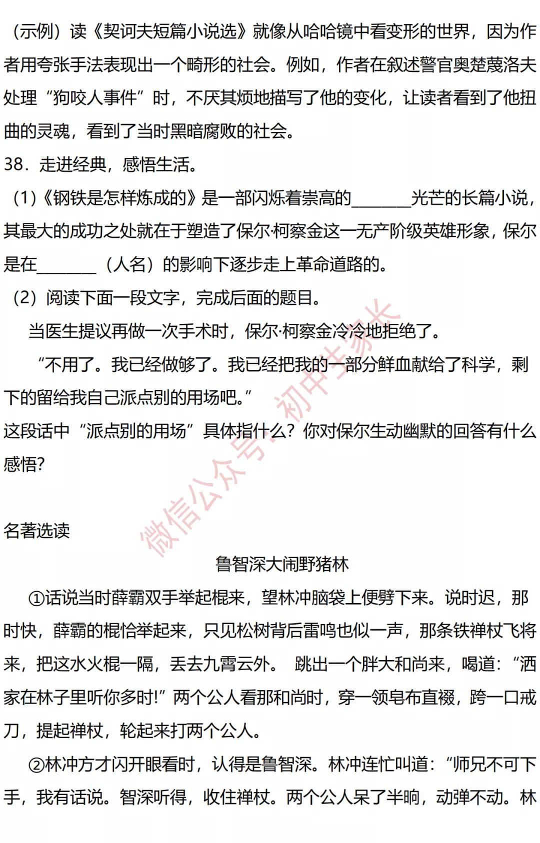 中考语文名著导读必考知识点2021,中考真题100套