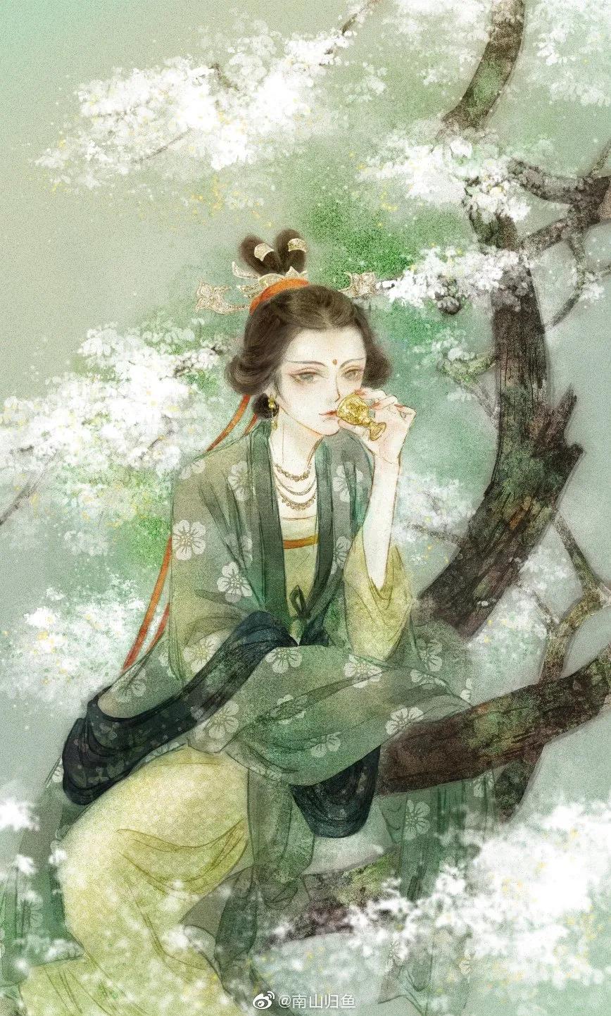 古风水墨花草插画图,古风风景插画全屏壁纸