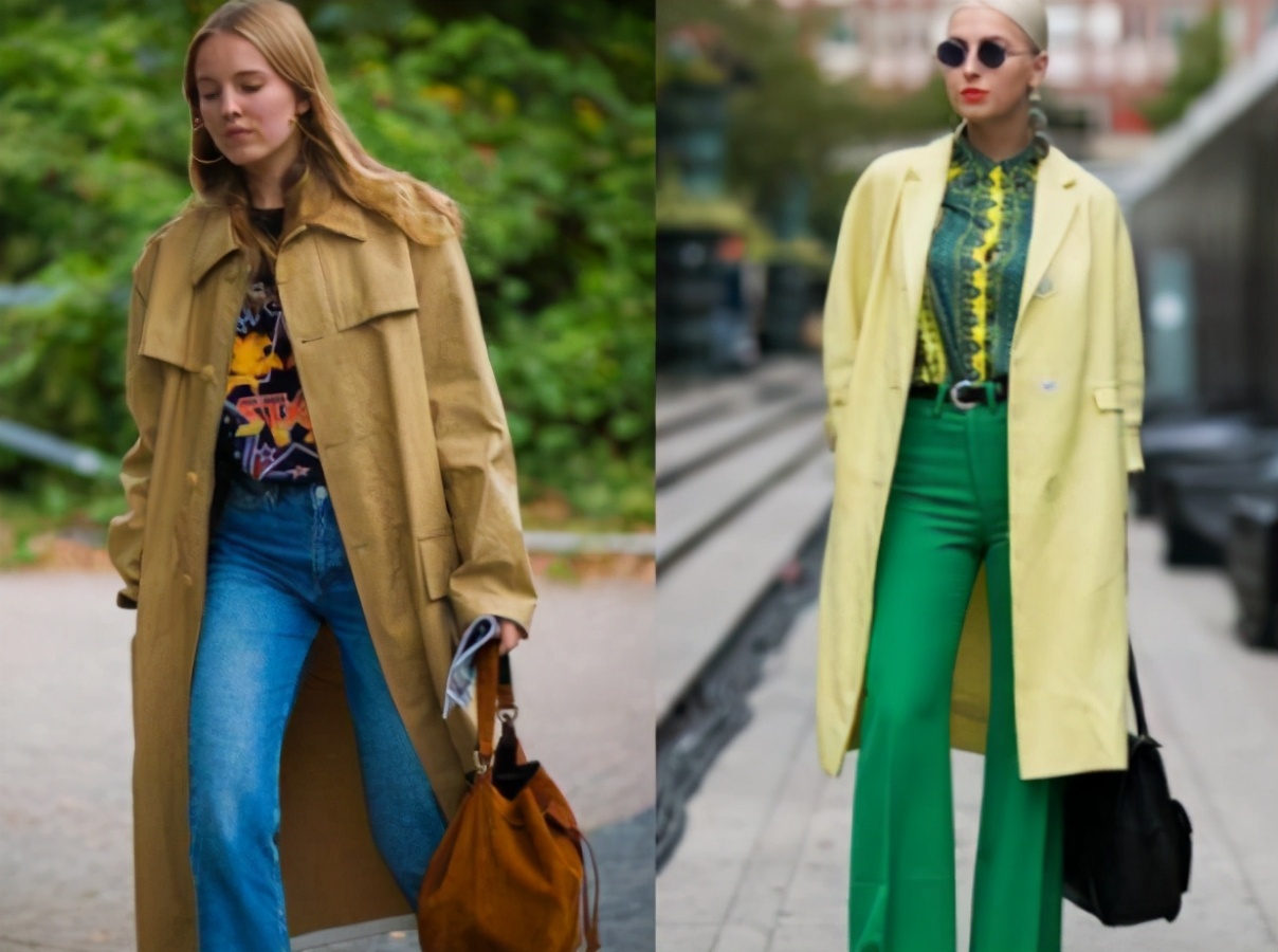 风衣搭配黑色九分直筒裤,中款风衣搭配微喇叭裤