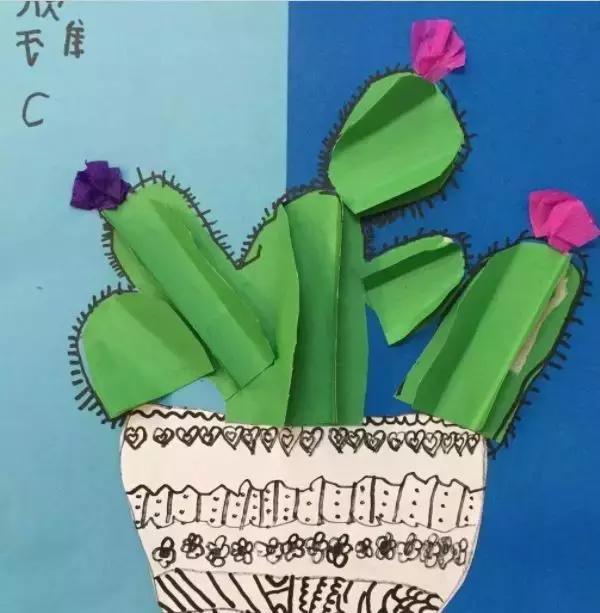 手工卡纸仙人掌盆栽幼儿园,仙人掌手工制作卡纸立体小学生