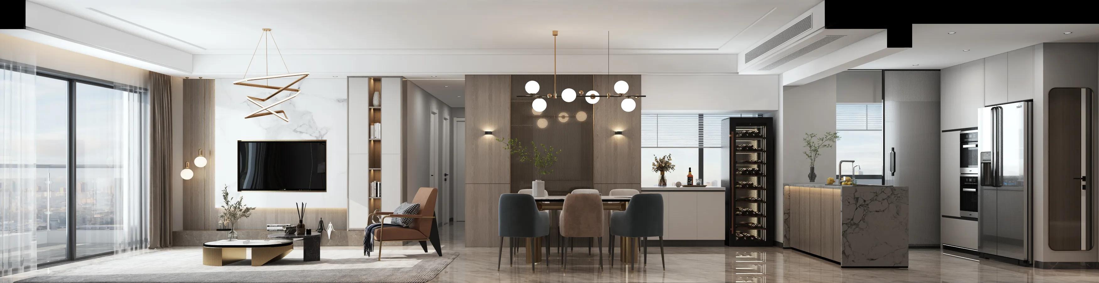 160平现代简约轻奢风格,160平方现代轻奢风