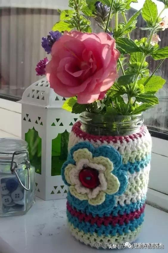 旧瓶子改花瓶套的钩法,旧玻璃瓶编织教程