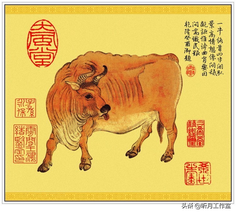 中国十大传世名画之五牛图赏析,五牛图唐韩滉纯银纪念币2009