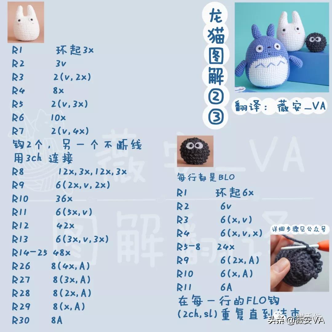 钩针迷你玩偶龙猫图解,钩针龙猫叶子