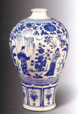 元代中早期青花釉里红瓷器图片,清代青花人物故事图