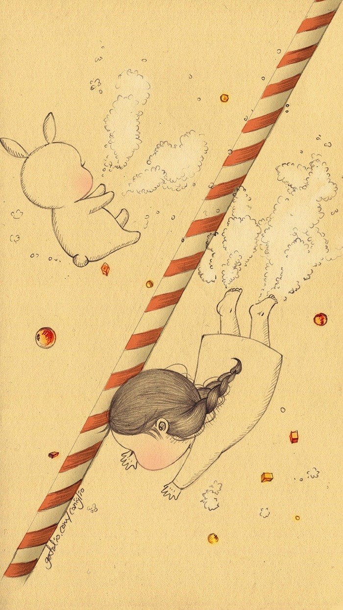 少女与兔子插画,兔子手绘创意插画