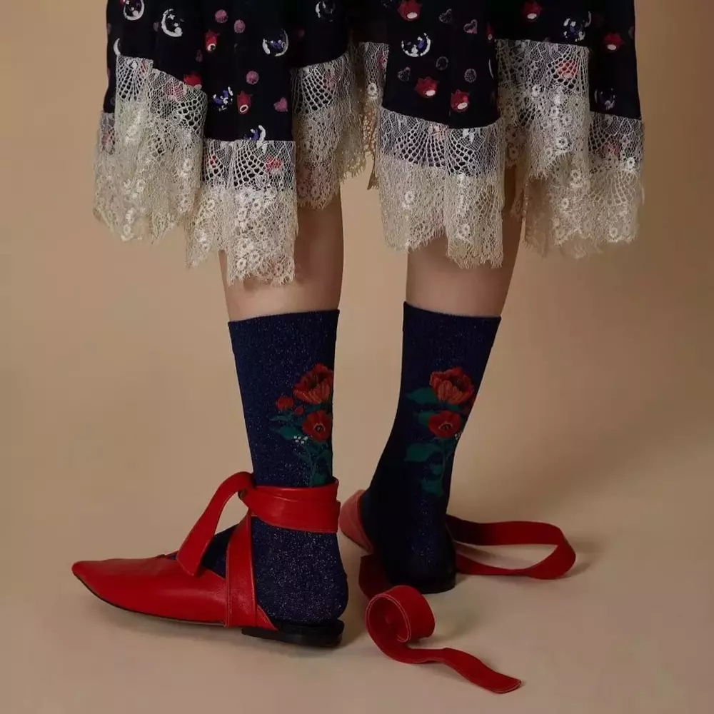 优雅气质花纹蕾丝船袜 (亚洲民族复古风短棉袜)
