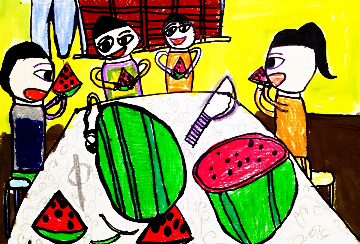 幸福小康美好童年主题儿童画,儿童画记录美好生活