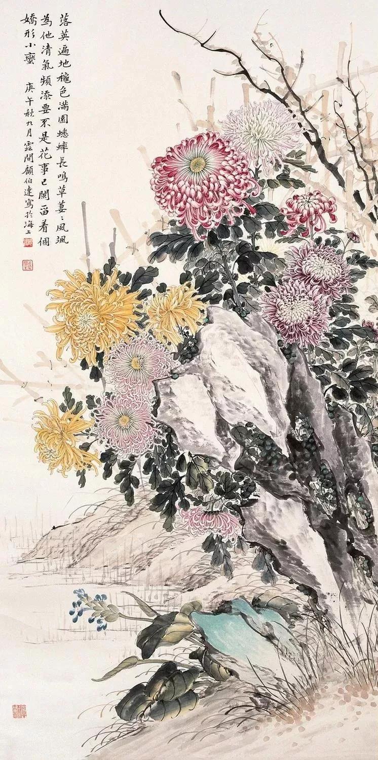 淡雅菊花国画100幅临摹,国画深秋菊花风景写意