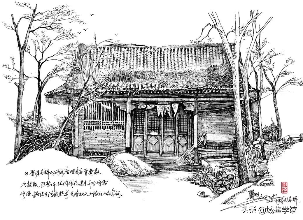 另类钢笔手绘,钢笔速写古建风景