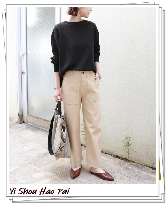 米色裤子的穿搭,米色的牛仔裤轻熟