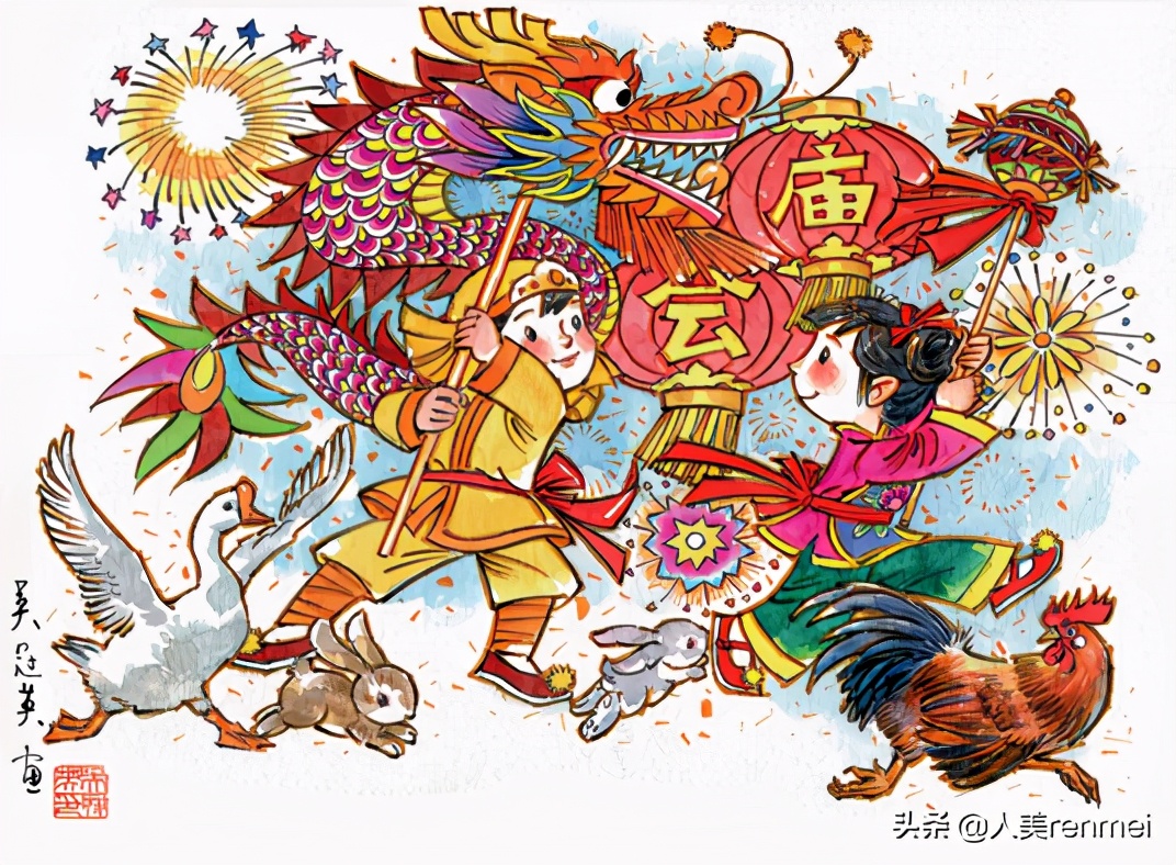 新年连环画6幅简单逛庙会,关于新年习俗的连环画