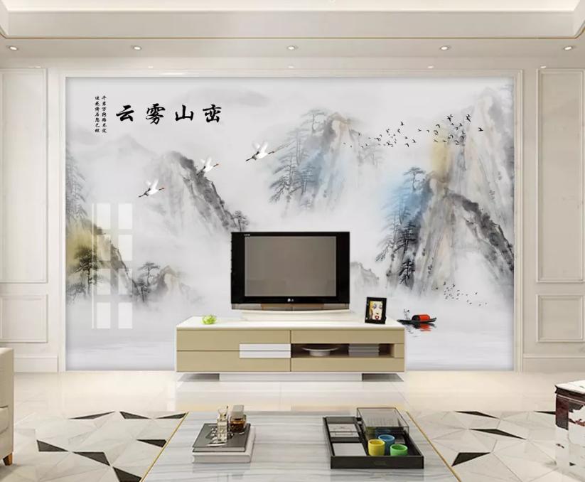 新中式石材背景墙效果图,新中式灰色瓷砖乳胶漆电视背景墙